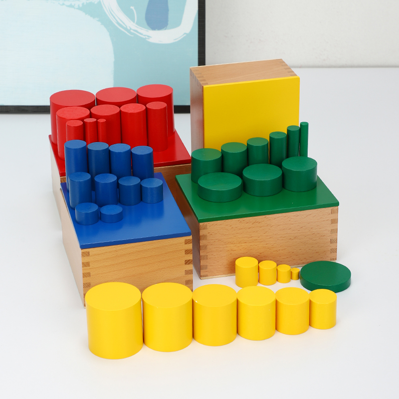 儿童蒙台梭利蒙氏教具彩色圆柱积木颜色认知早教早教教具