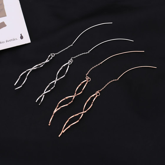 South Korea S925 sterling silver wavy ear -load female super immortal temperament face thin long tassel earrings 2022 new net red South Korea S925 sterling silver wavy ear -load female super immortal temperament face thin long tassel earrings 2022 new net red