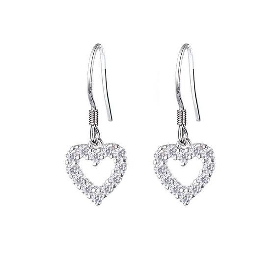 S925 sterling silver flash diamond love earrings, Japanese and Korean temperament diamond hollow heart -shaped short earrings 2022 new ear hook S925 sterling silver flash diamond love earrings, Japanese and Korean temperament diamond hollow heart -shaped short earrings 2022 new ear hook