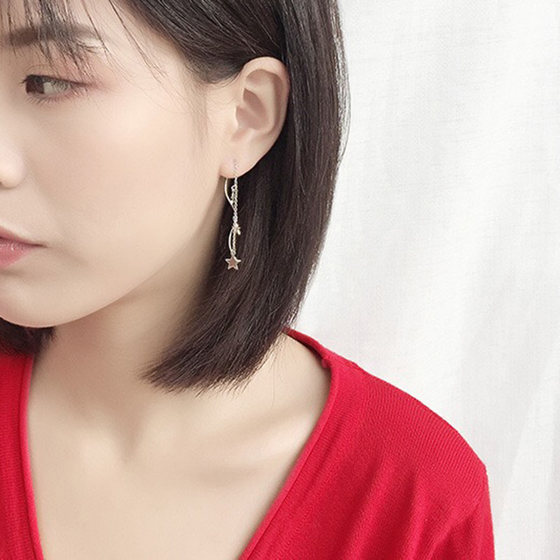 S925 Silver Star Wave Ear Ear Earlier Simple temperament Super Fairy Long Flowing Soviet Pentagon Earrings Short earrings S925 Silver Star Wave Ear Ear Earlier Simple temperament Super Fairy Long Flowing Soviet Pentagon Earrings Short earrings