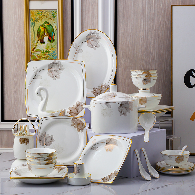 碗蝶套装家用奢华景德镇陶瓷器骨瓷高端欧式餐具餐具瓷器套装