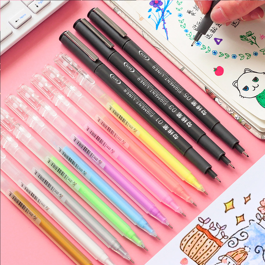 得力针管勾线笔套装墨线笔学生用建筑美术色彩描边彩色画画黑色手绘简