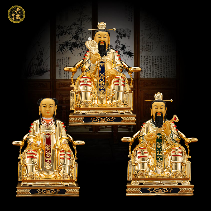 三茅真君神像纯铜鎏金茅盈茅固茅衷茅山祖师摆件