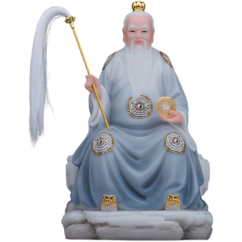 鸿钧老君道人汉白玉彩绘神像创始元灵道教祖师摆件