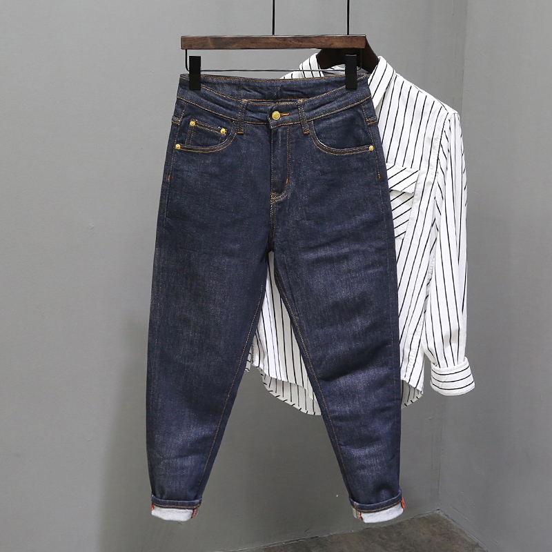 休闲男士牛仔裤潮牌2022年春秋季新款修身小脚潮流直筒宽松长裤子