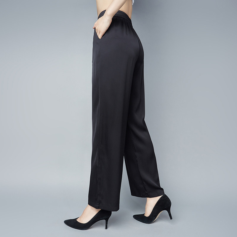 重磅真丝直筒女裤桑蚕丝绸长裤阔腿宽松大码休闲裤