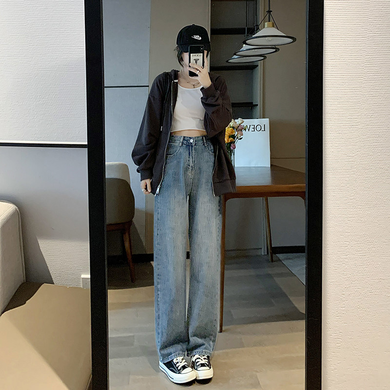 加绒直筒牛仔裤女2022秋冬季新款宽松显瘦小个子梨型身材阔腿裤子
