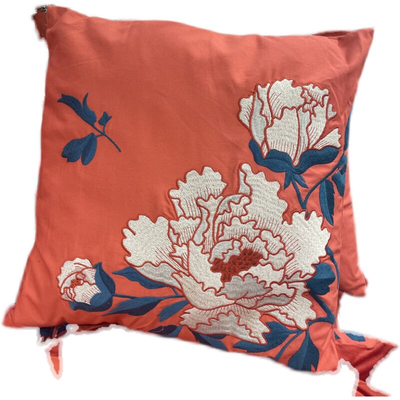 ikea宜家蒂格抱枕沙发靠垫红色牡丹花刺绣图案靠垫