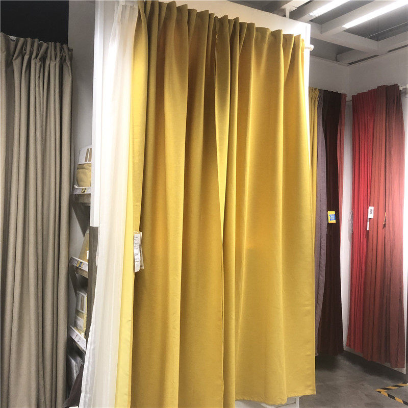 窗帘ikea宜家威尔一对成品简约北欧纯色加厚成品窗帘