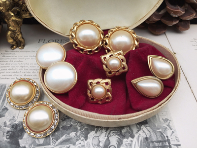 vintage海外复古董首饰monet翠法丽婚礼宴会耳环优雅珍珠耳夹e28