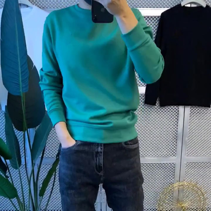 纯色修身套头卫衣新款ins圆领白色长袖T恤百搭精神小伙男女外套潮