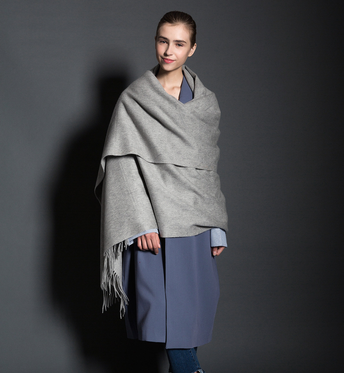 奢华重磅水波纹紫绒原色220*140超大羊绒大围巾大披肩披毯750克