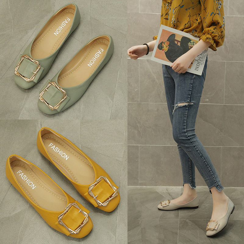 平底单鞋女瓢鞋2022新款潮鞋子百搭方头软底浅口秋款奶奶鞋豆豆鞋
