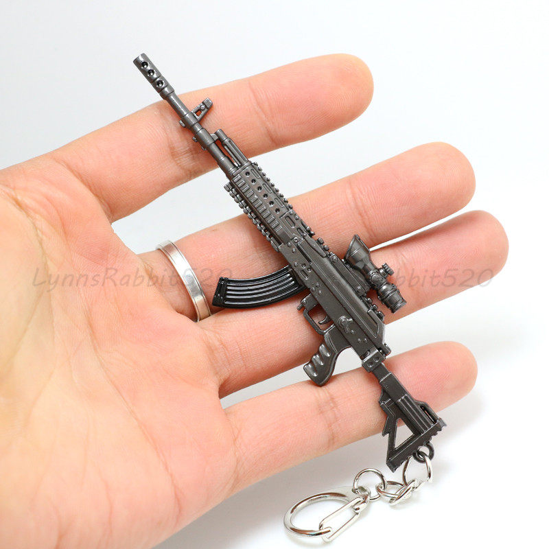 12 cm 绝地吃鸡 mk47突击步枪 钥匙扣金属军事模型大逃杀