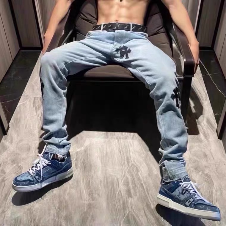 嘻哈克罗裤十字架袖标刺绣CH直筒水洗高街 gallery休闲潮牌牛仔裤