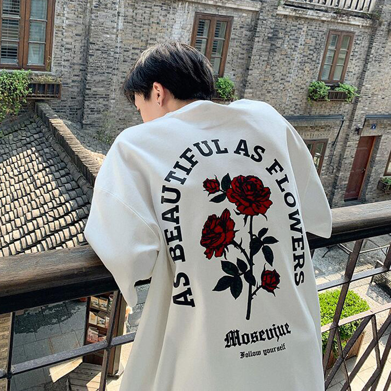 短袖t恤男夏季重磅美式情侣纯棉潮牌半袖宽松高街ins国潮印花体恤