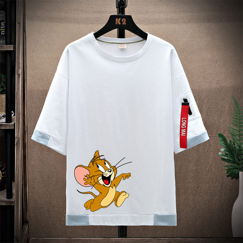 猫和老鼠情侣汤姆猫杰瑞鼠衣服纯棉飘带半袖圆领短袖t恤