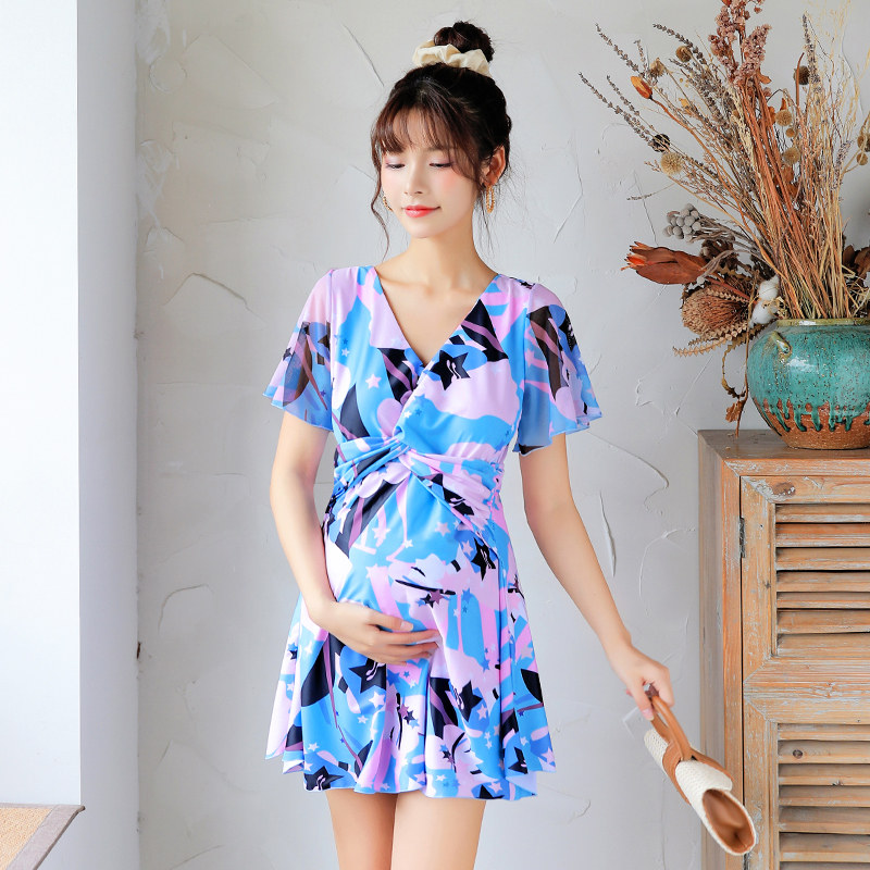 宜肤抗菌孕妇泳衣女托保守大码遮肉显瘦性感连体泳衣