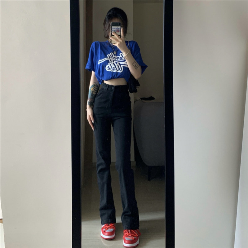 黑色牛仔裤女春夏季2022年新款百搭高腰显瘦显高直筒烟管拖地裤子