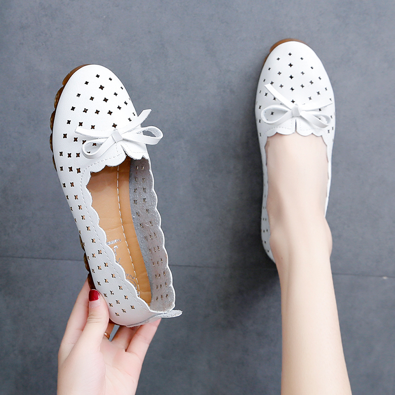 牛筋软底豆豆鞋女2022新款夏季透气百搭韩版镂空浅口护士平底单鞋