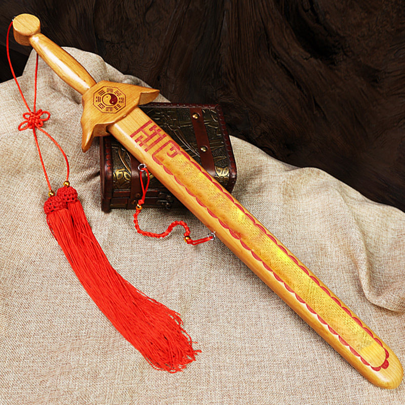 桃木木剑挂件护宅手工朱砂七星龙凤剑客客厅木雕
