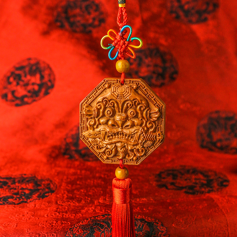 开光桃木兽头兽王八卦镜狮咬剑虎头八卦镜牌厕所风水镇宅化煞辟邪