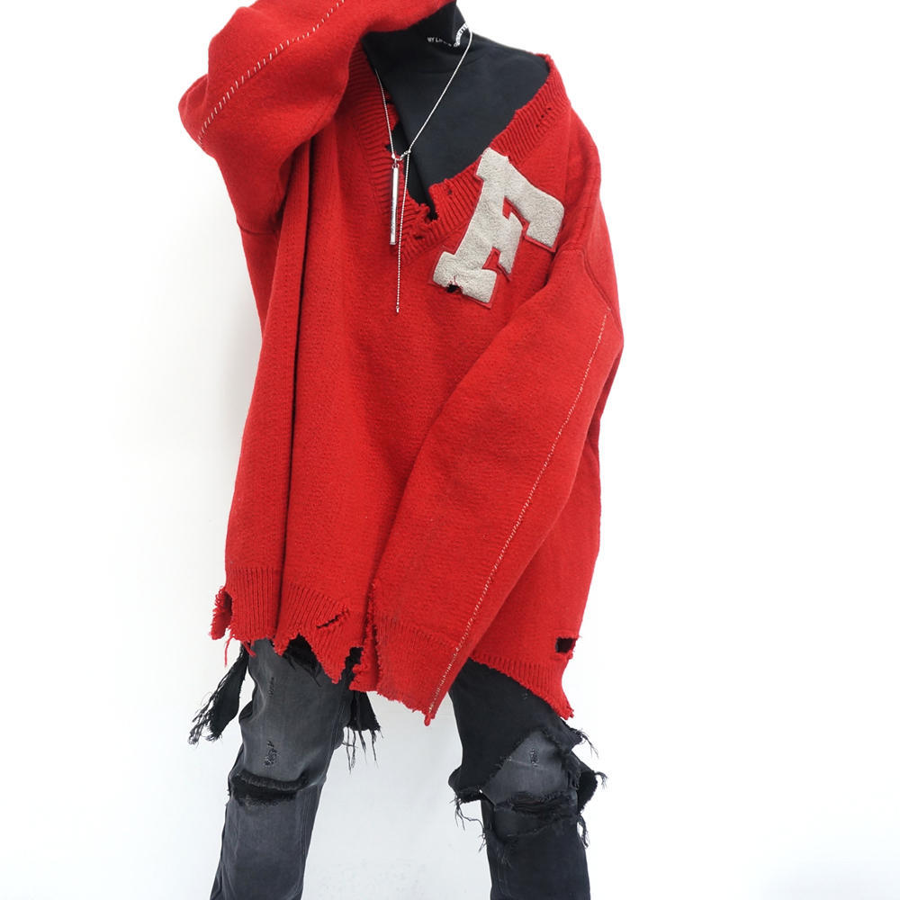 【现货】RAF16FW SIMONS Archive秀款高街OVERSIZE宽松红色大毛衣