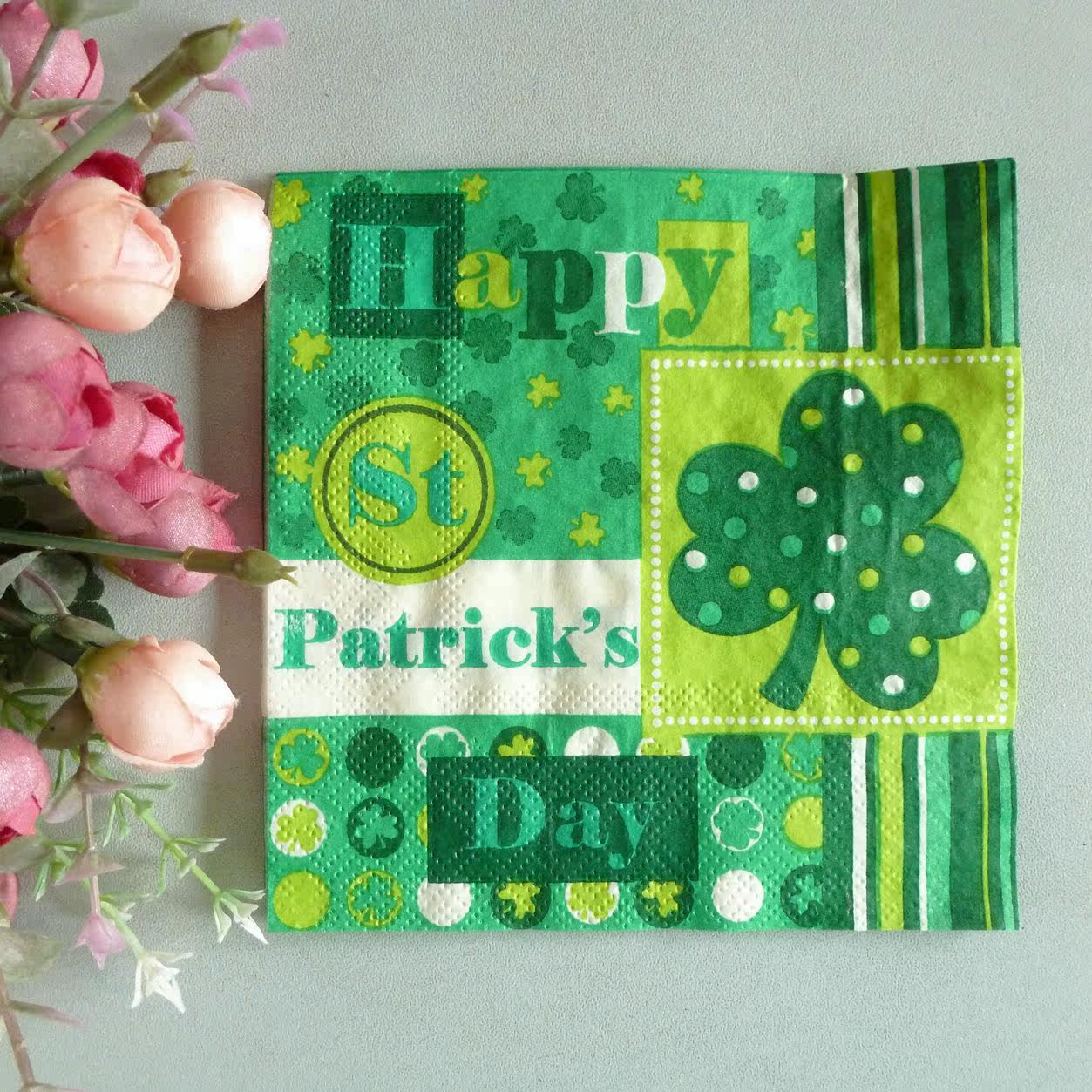 出口美国印花餐巾纸木浆纸巾手帕西餐时尚圣彼得快乐手帕纸