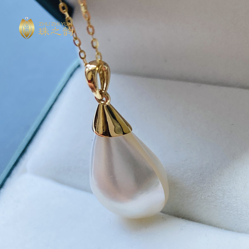 稀有18k高贵形透水滴金水滴项链双面珍珠海水颈饰