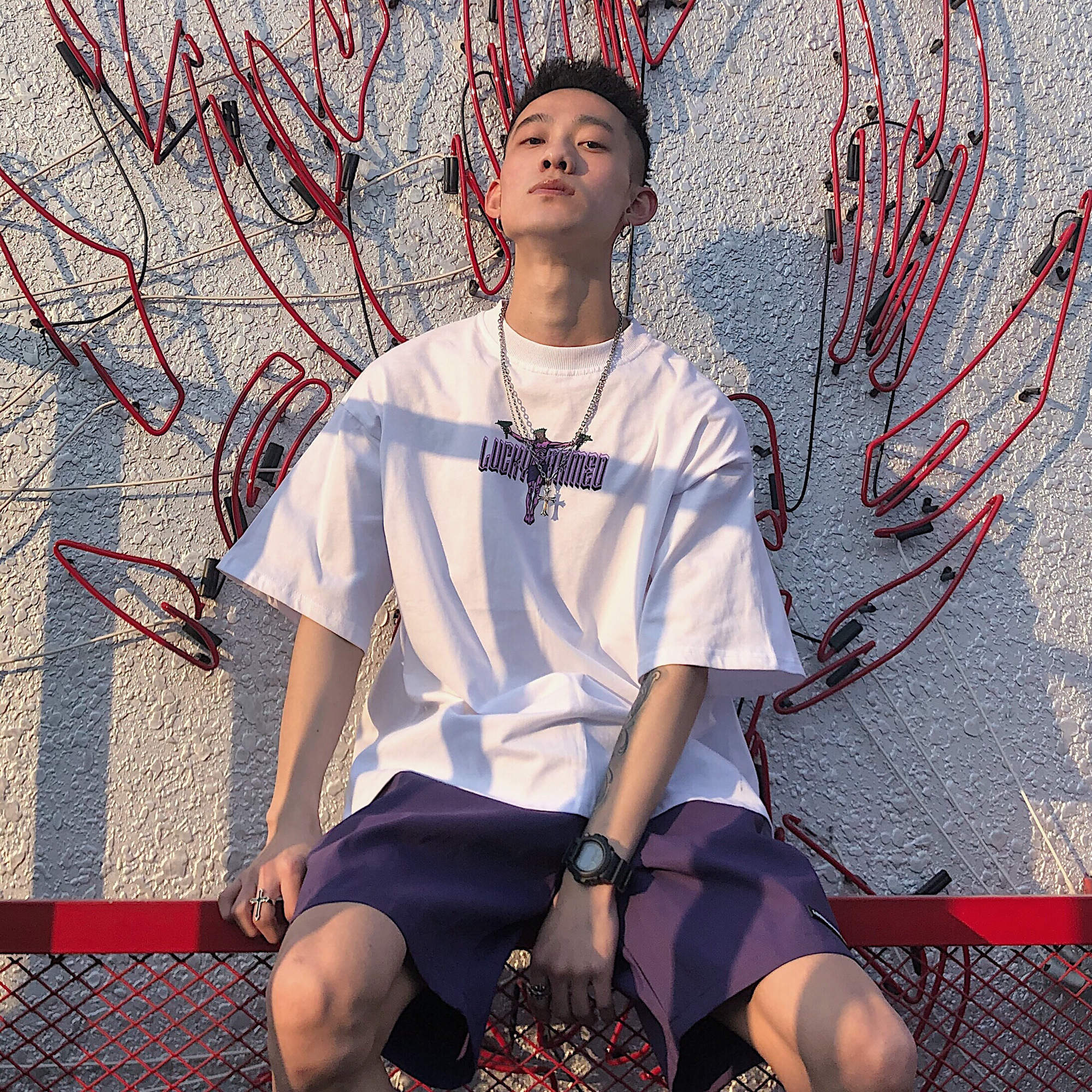 BLACKLISTS 夏季欧美高街复古印花T恤男宽松美式街头嘻哈潮牌短袖