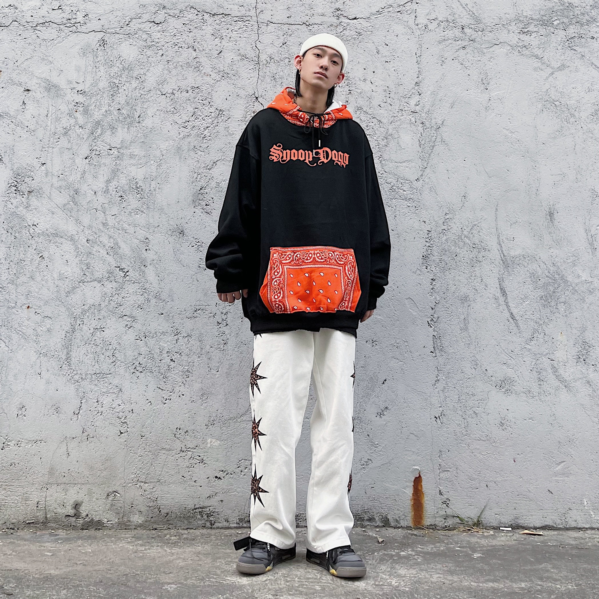 blacklists美式高街风腰果花拼接连帽卫衣男潮牌秋冬卫衣