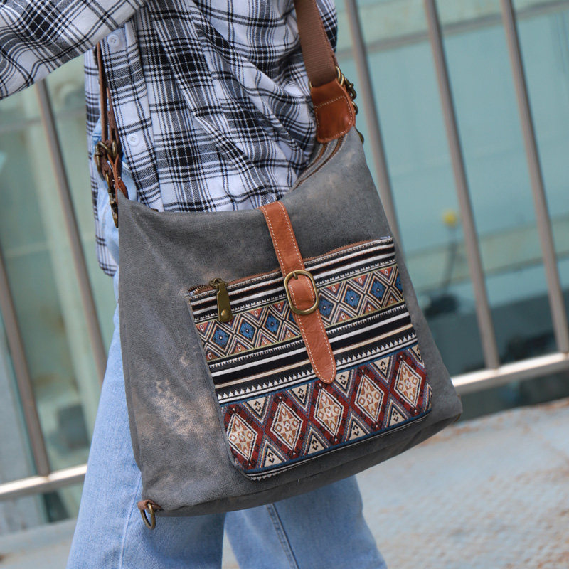 新款牛仔大包时尚百搭大容量斜挎洋气单肩包帆布复古印花双肩包女