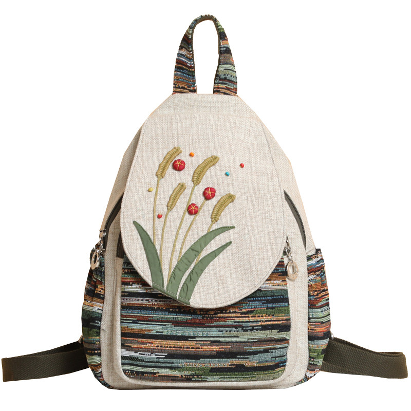 民族风百搭双肩包复古古风帆布包布艺旅行包拎包多功能双肩背包