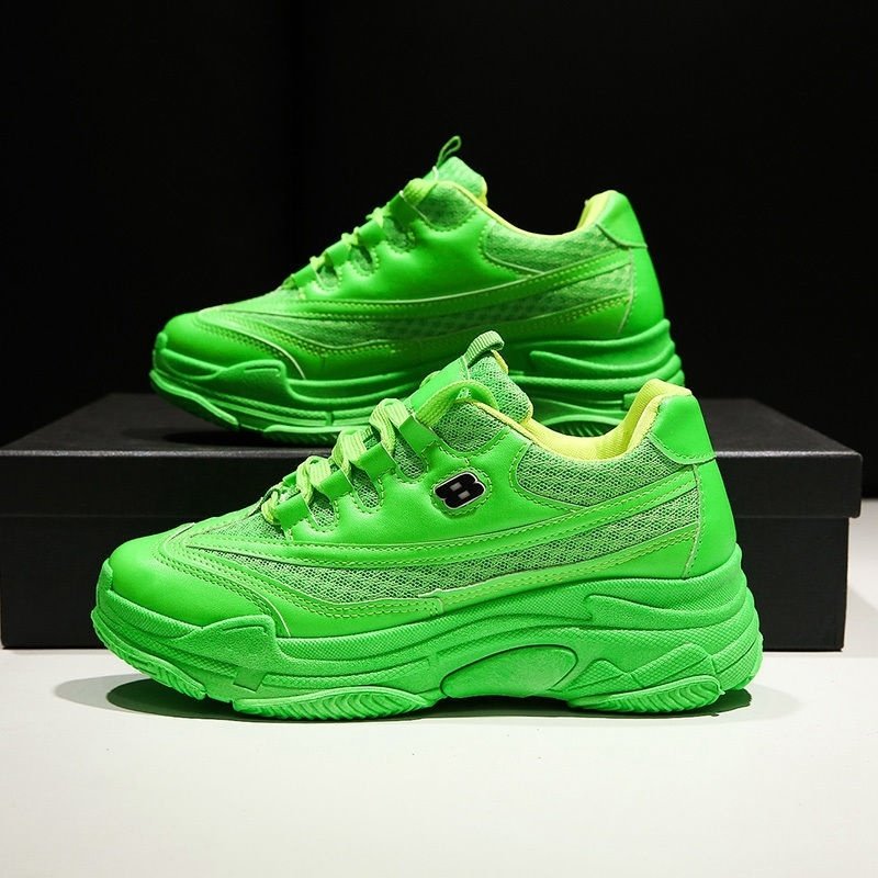 老爹鞋绿荧光鞋女ins2020夏季新款网红红网单鞋
