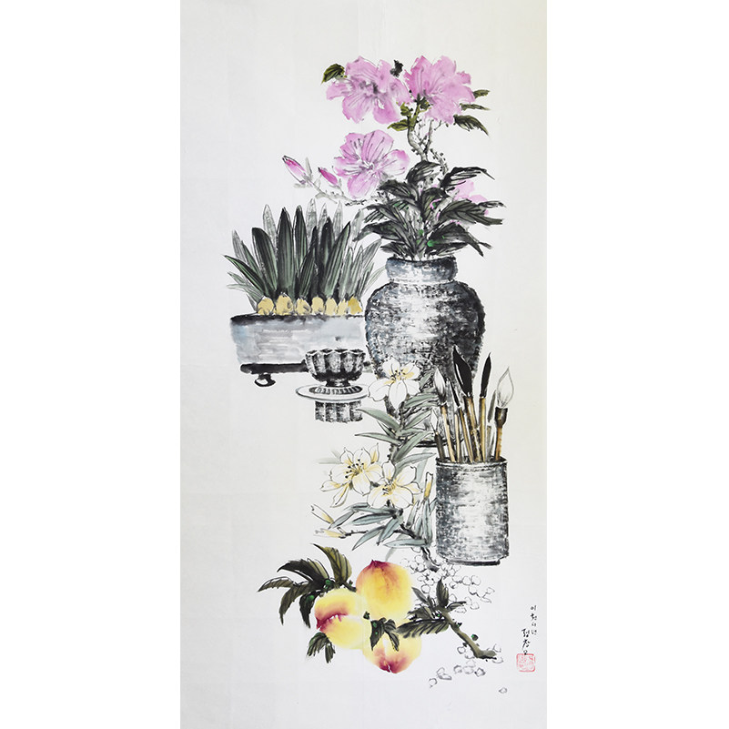 静物现货朝鲜花鸟国画投资收藏1.2米郑昌谟人民国画