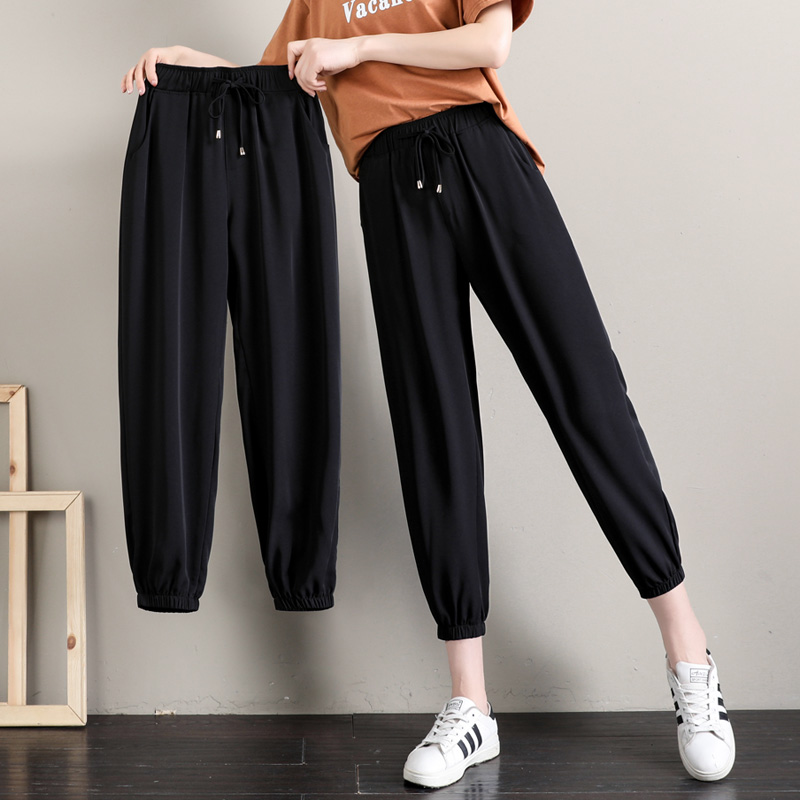 九分冰丝运动裤女夏季薄款2021新款小个子哈伦裤子宽松束脚休闲裤