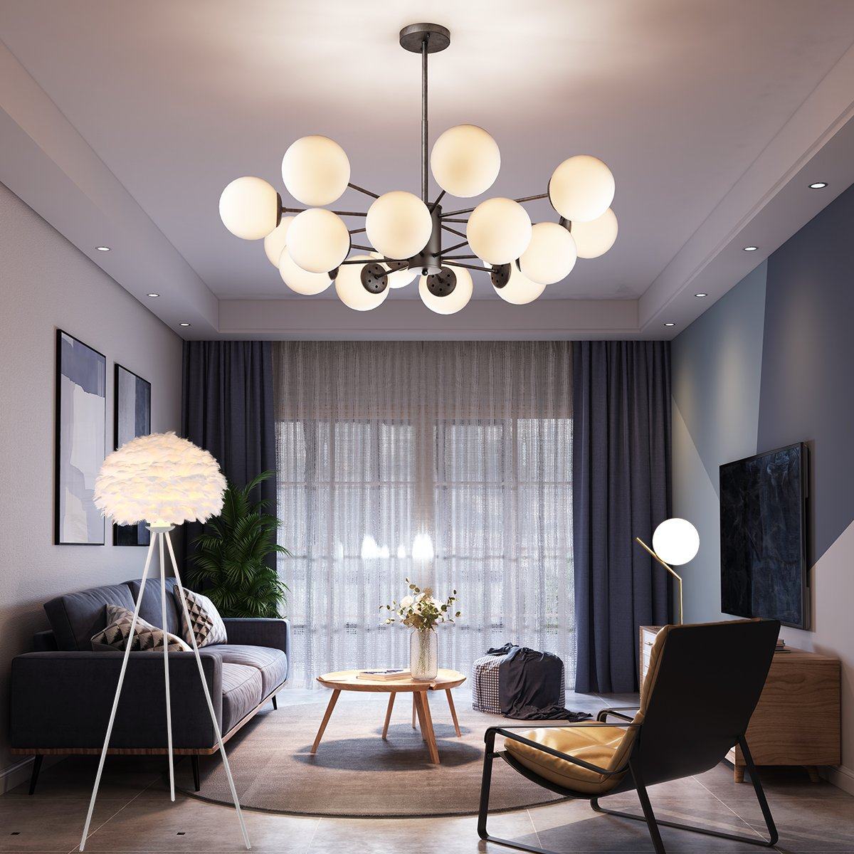 鹿家良品北欧灯具现代简约轻奢奢风魔豆分子吊灯客厅吊灯