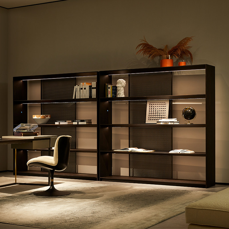 意式极简书架组合别墅大户户型轻奢奢风带灯书架