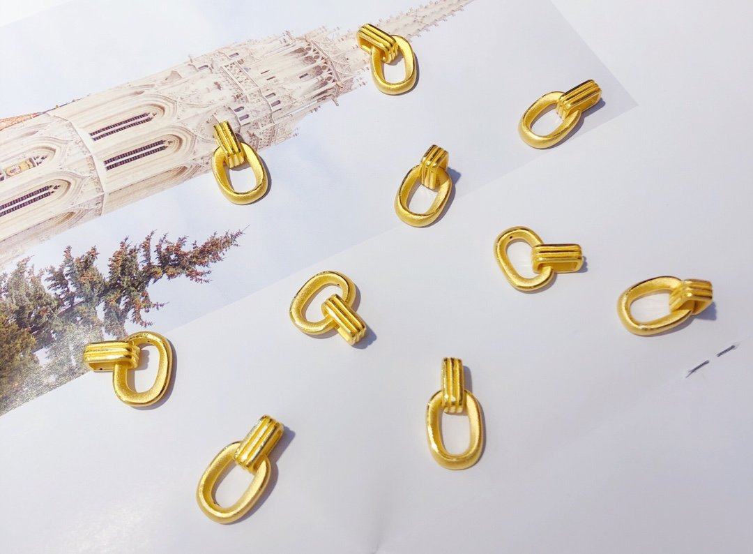 足金新款金环扣环黄金吊坠3d硬金女套链抖音颈饰