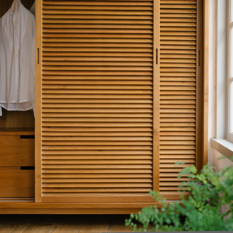 衣柜北欧实木桃木移门衣橱日式简约衣柜