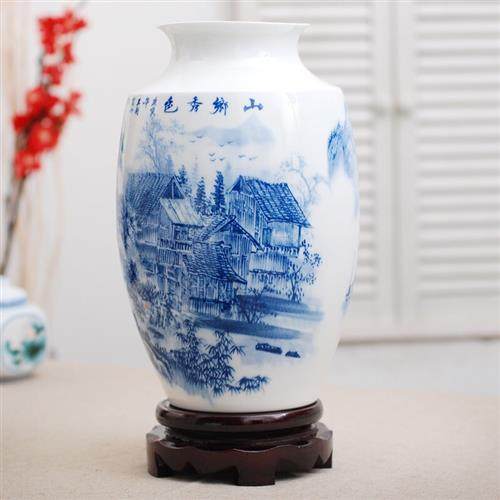 赵氏恒玺景德镇陶瓷器手绘青花瓷中式绘画山水花瓶电动车遮阳伞