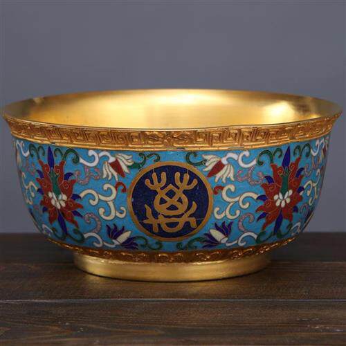 吉祥缘景泰蓝金碗长寿碗供碗纯铜万寿无疆供水祖先长辈脏衣篮