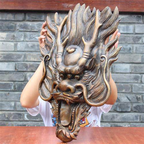 浮雕龙头真全铜器纯铜黄铜挂件工艺品摆件电动车遮阳伞
