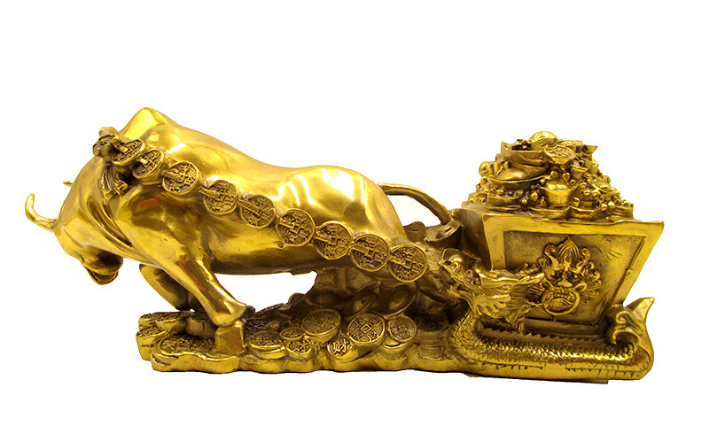 开光纯铜牛拉车摆件招财金钱牛拉元宝白菜车家居办公店铺风水摆设