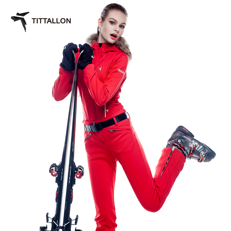 Tittallon体拓滑雪服套装女 冬季时尚保暖修身显瘦双板连体滑雪衣