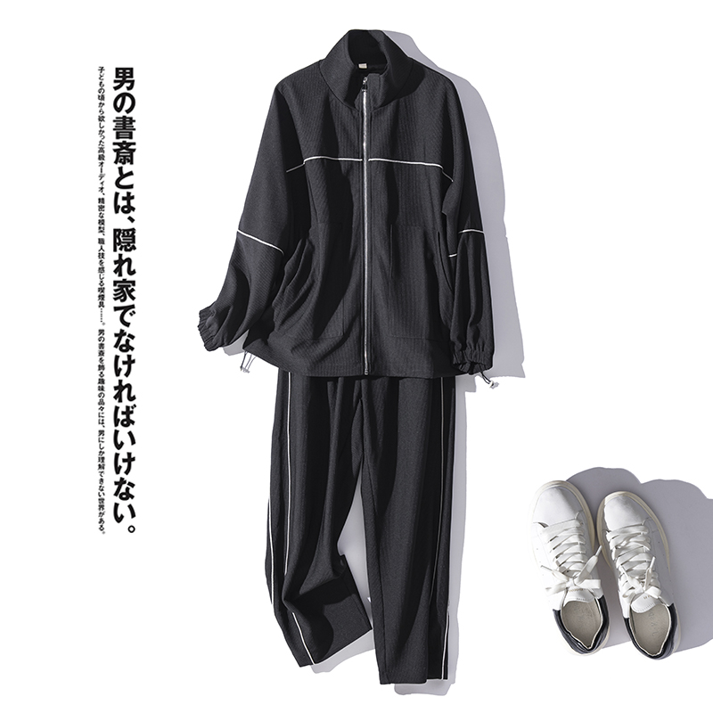 日系立领运动套装男春季轻奢短裤开衫户外休闲拉链卫衣卫裤两件套