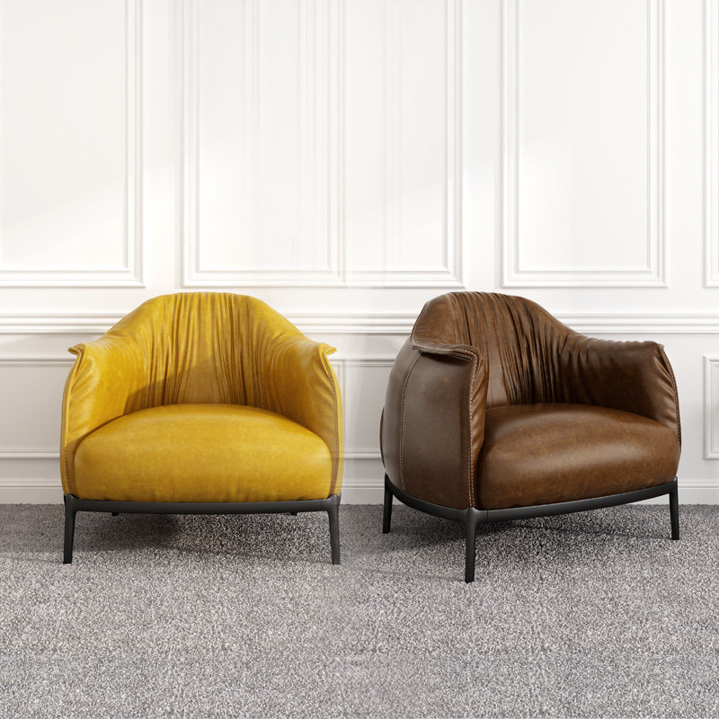 北欧单人真皮沙发椅卧室休闲客厅咖啡椅设计师现代简约美式老虎椅