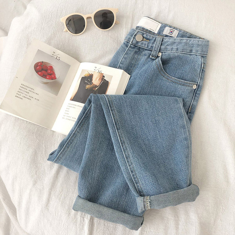 2021年新款港风九分裤小个子高腰老爹裤直筒阔腿牛仔裤子女夏薄款