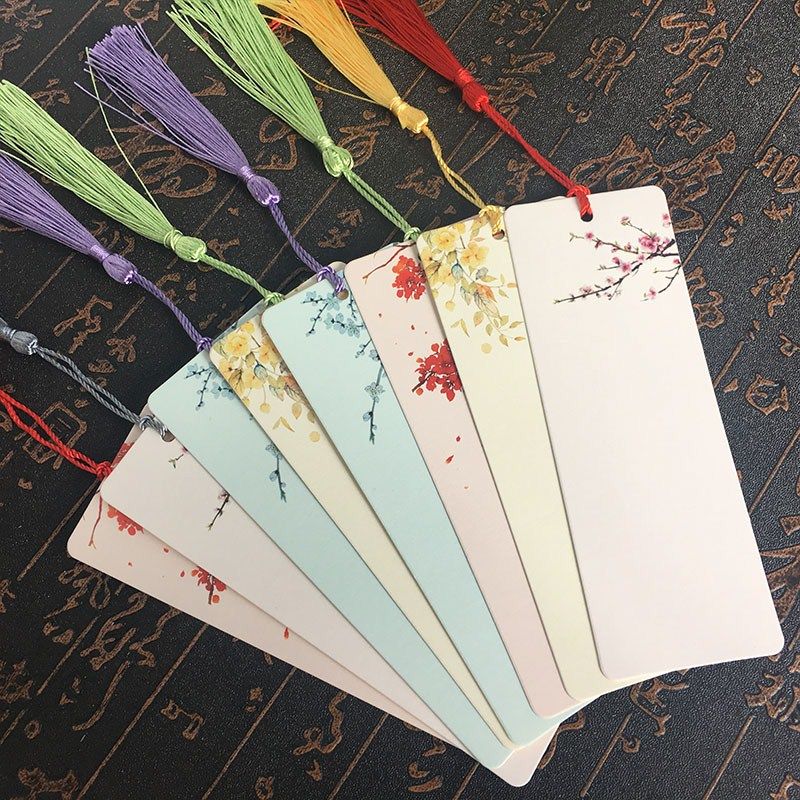 书签空白卡古古风diy牛皮纸流苏手绘中国国风书签