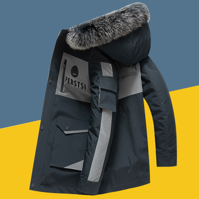 派克服男加肥加大中长款宽松连帽毛领棉衣大码胖子男装东北大棉袄